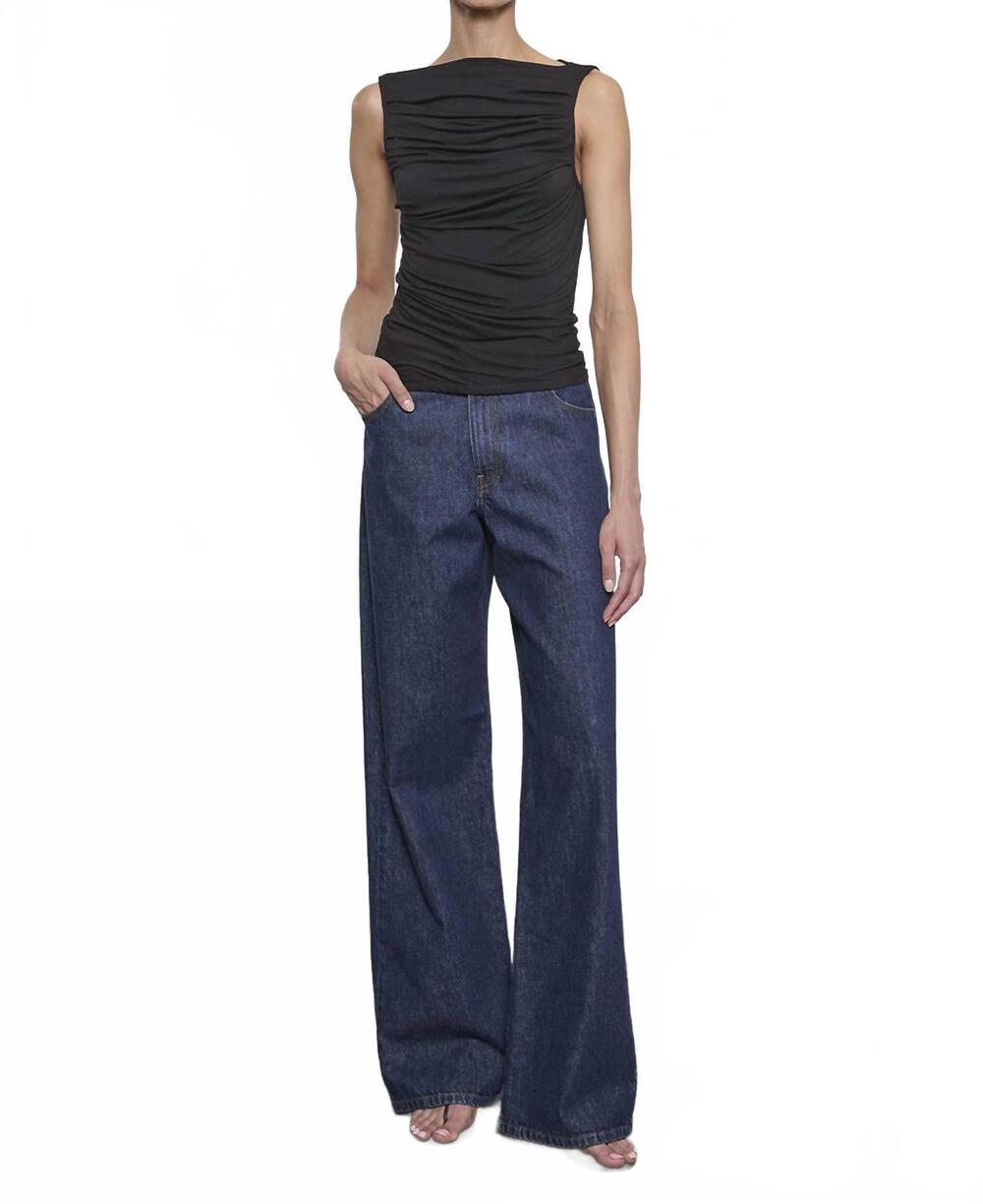 NEW ENZA COSTA fluid jersey sleeveless draped boatneck top in black